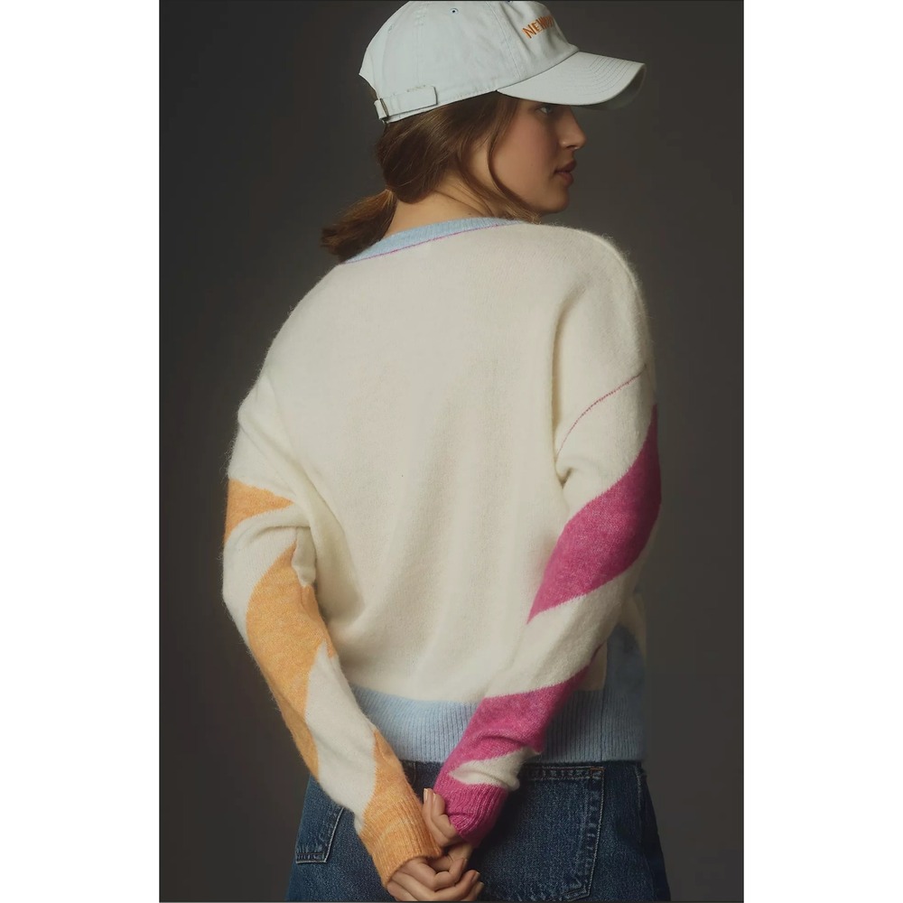 Anthropologie x Sundry Diagonal Striped Sweater Size XS Pastel Oversized Cozy - Picture 3 of 7